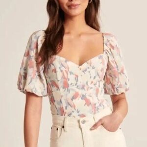 Abercrombie & Fitch Corset Sweetheart Puff Sleeve Top Women’s XS Fitted Smocked